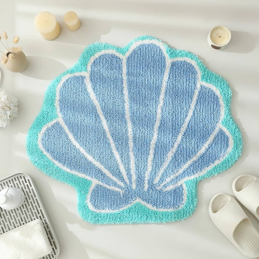 YRXRUS Seashells Bathroom Rug, Blue Bathroom Rugs, Ocean Decor Shell Bath Mat Gifts, Cute Seashel... | Amazon (US)