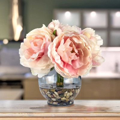 Peonies Floral Arrangement in Glass Vase, Pink | Ashley Homestore