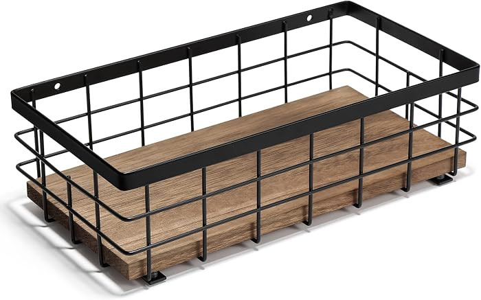 TJ.MOREE Small Metal Wire Basket, Decorative Wood Base Organizer for Bathroom, Kitchen, Basket fo... | Amazon (US)