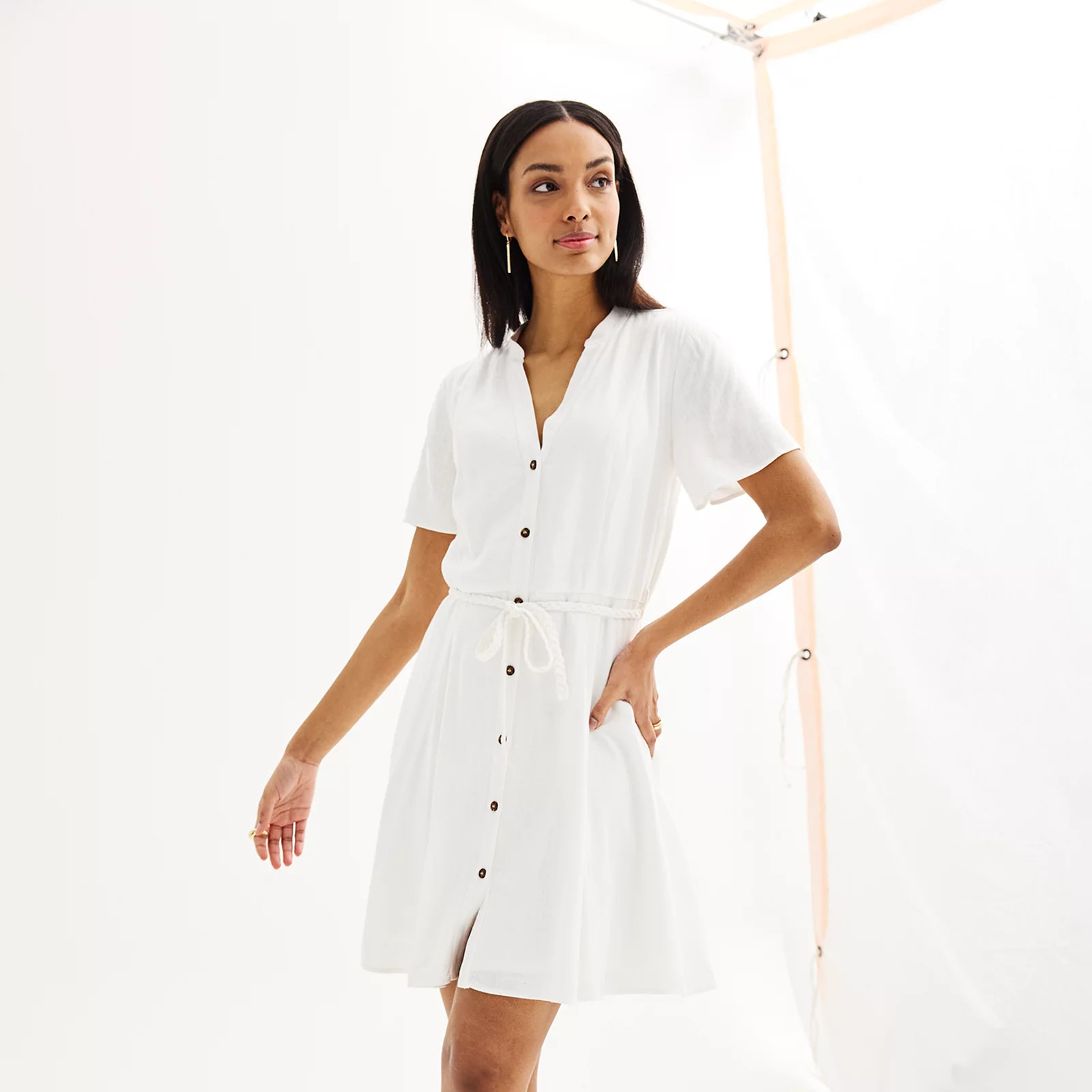 Women's Nine West Flutter Sleeve Button Front Godet Dress | Kohl's