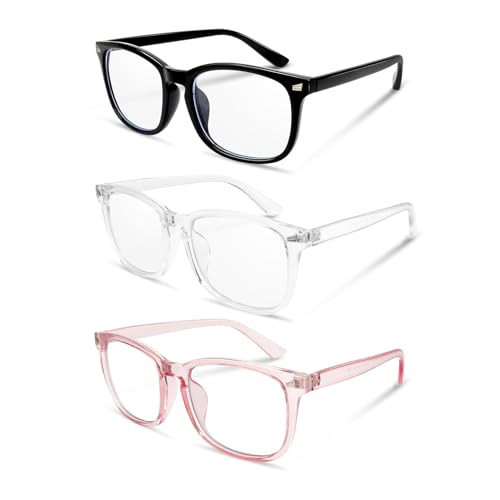 NZKNP Blue Light Blocking Glasses, 3 Pack Clear Light Glasses for Women Computer Gaming TV Phones Eyeglasses for Eye Strain Eye Protection Bluelight Non Prescription Eyeglasses for Women Men | Amazon (US)