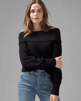 Off-the-Shoulder Cable Knit Sweater | White House Black Market