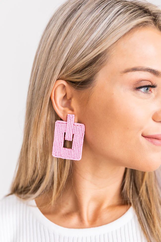 Beautiful Grace Pink Beaded Square Earrings | Pink Lily