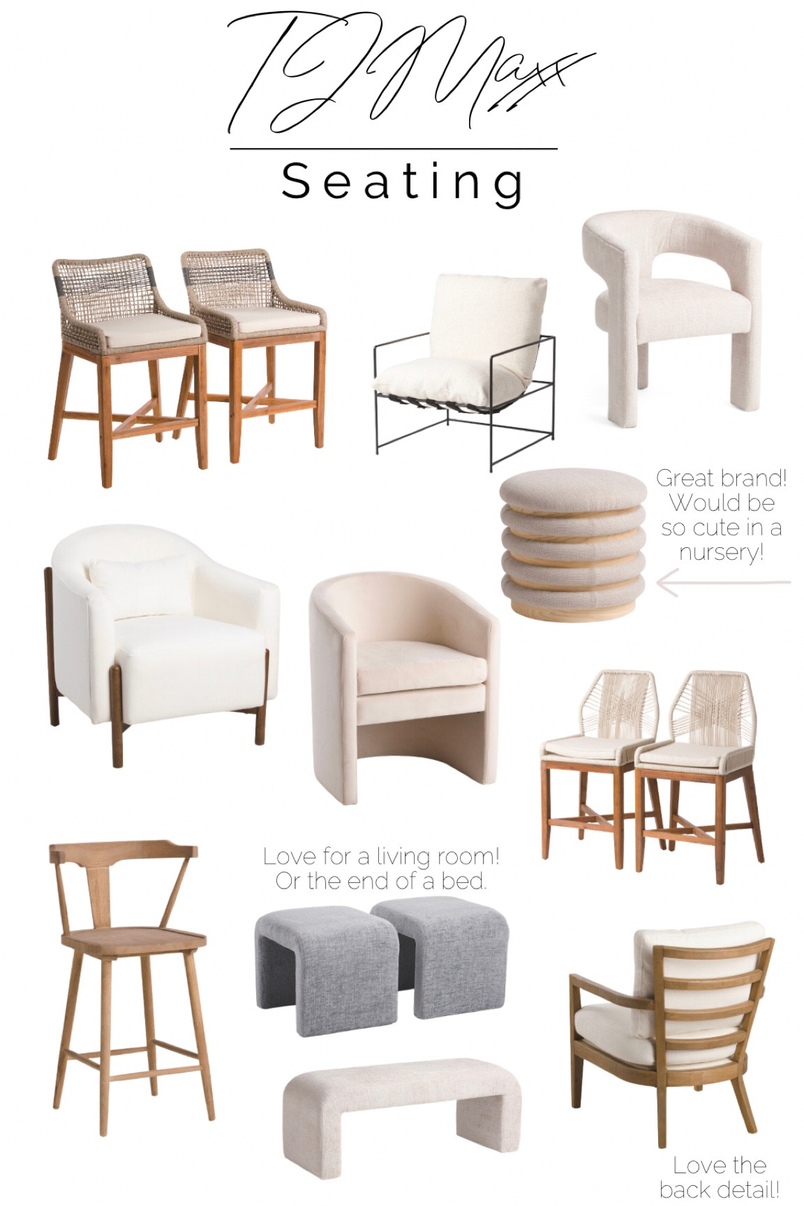 TJMaxx chairs
Dining chairs
Stool
Bench
Ottoman

#LTKhome