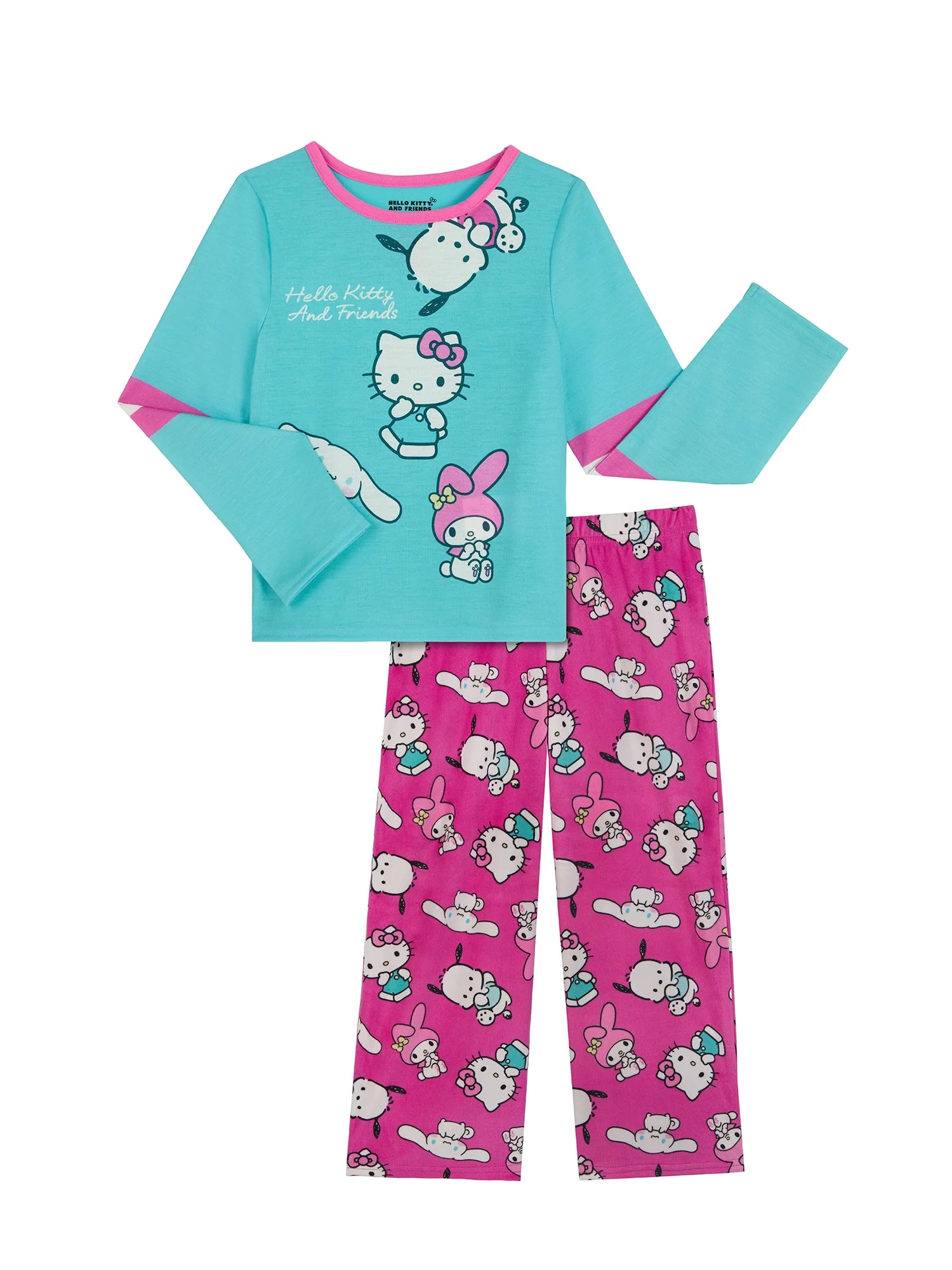 Hello Kitty Girls Long Sleeve Top and Pajama Pants Set, 2-Piece, Sizes 4-16 - Walmart.com | Walmart (US)