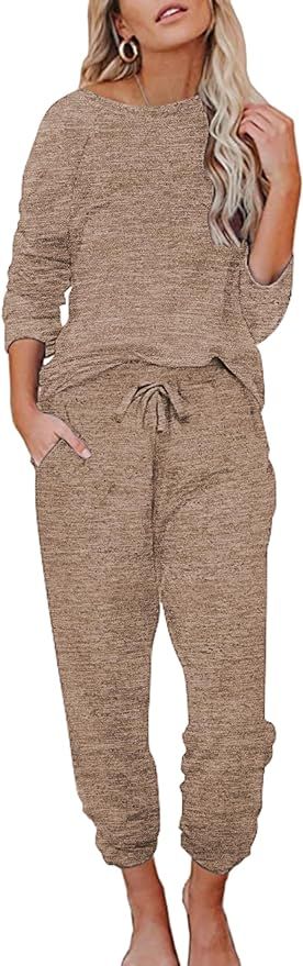 Ekouaer Womens Pajamas Set Long Sleeve Loungewear Soft Lounge Set Joggers with Pockets | Amazon (US)