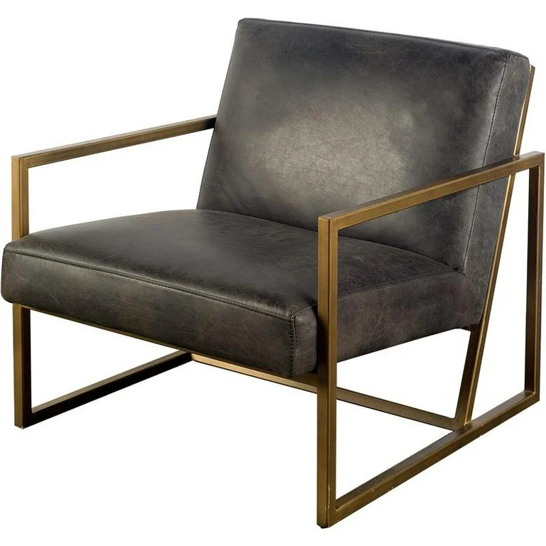 Mercana Armelle I Black Leather Seat w/Gold Metal Frame Accent Chair | Walmart (US)