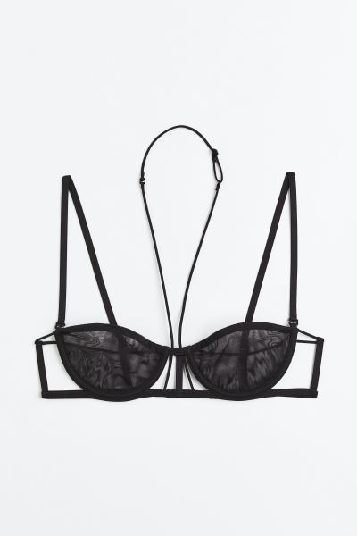 Non-padded underwired mesh bra - Black - Ladies | H&M GB | H&M (UK, MY, IN, SG, PH, TW, HK)