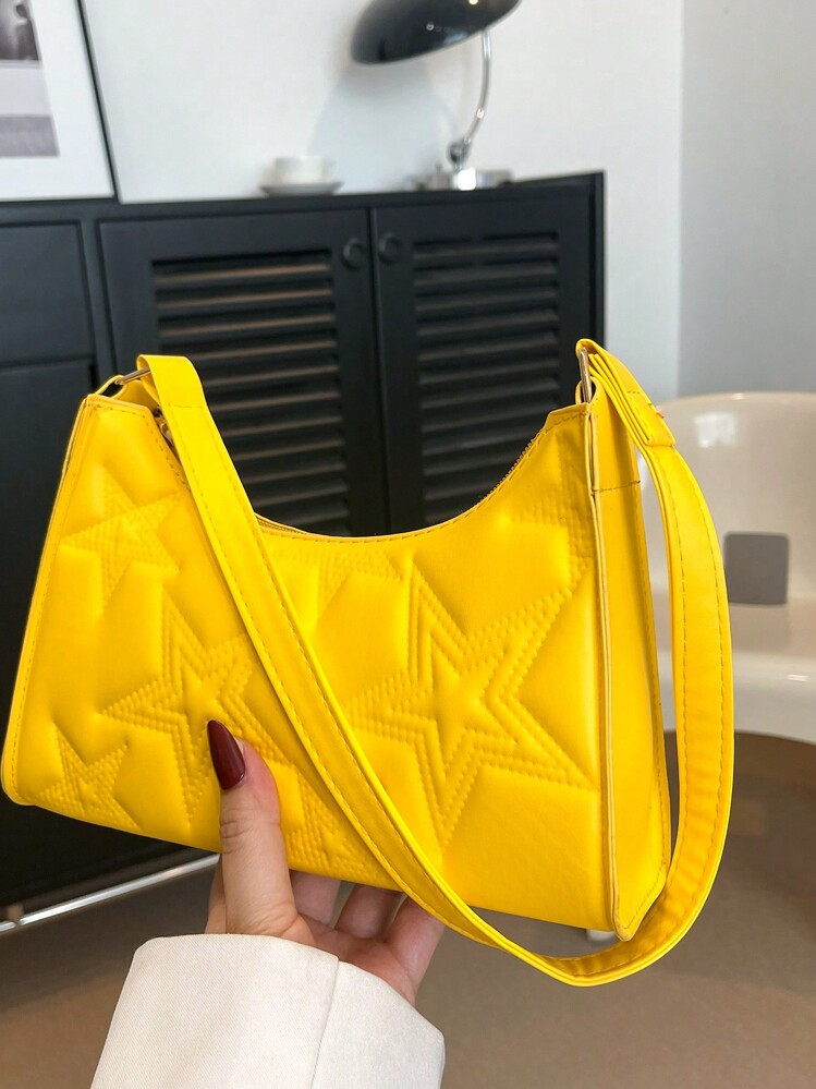 Solid Color Simple And Luxurious Pentagram Shoulder Bag, Fashionable Butter Yellow Bag For Women | SHEIN