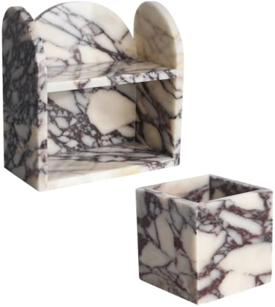 DUANYAN Marble Counter Organizer Bundle - 2Tier Shelf & Makeup Brush Holder | Amazon (US)