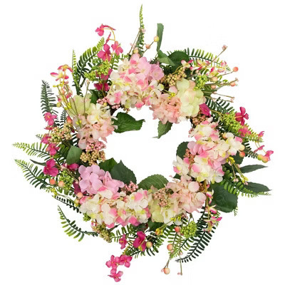 Northlight Hydrangea, Berry and Fern Artificial Spring Floral Wreath, Pink - 20-Inch | Target