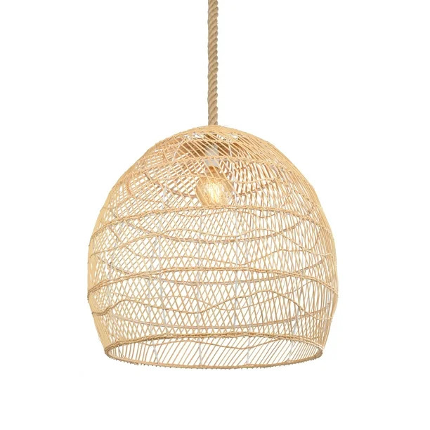 EMUST 15.7" Wide Rattan Pendant Light with Handmade Woven Lampshade Natural Finish 1 Light - Walm... | Walmart (US)