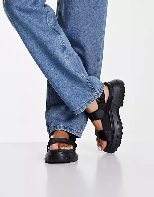 ASOS DESIGN Flavia chunky two-part sandals in black | ASOS (Global)