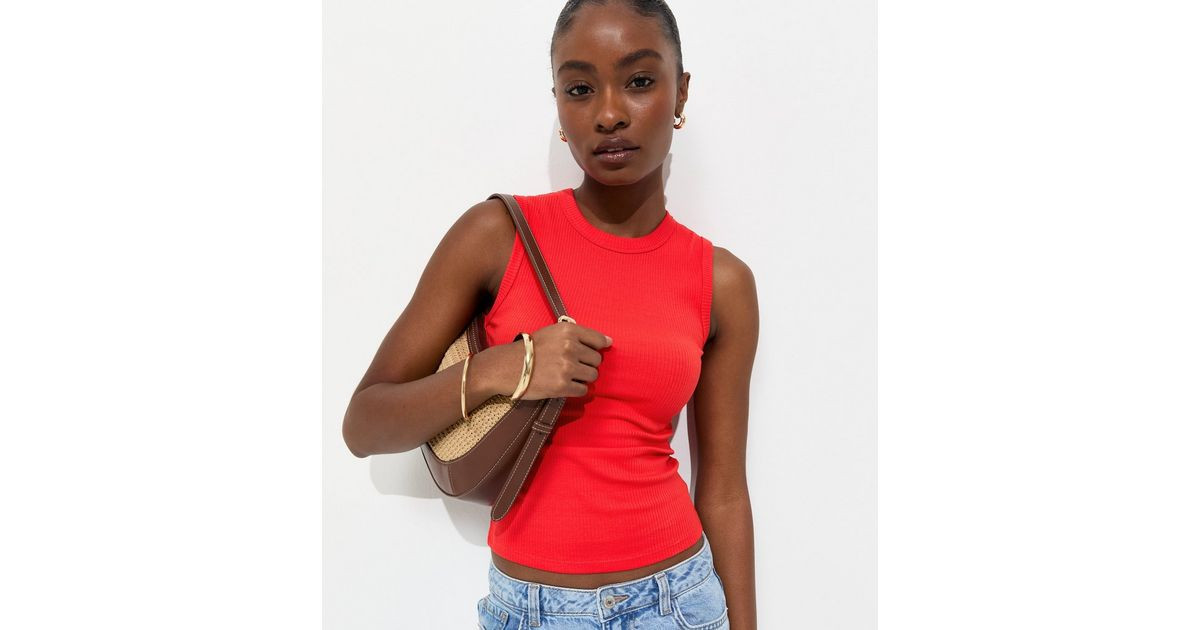 Women's Bright Red Cotton Rich Ribbed Tank Top New Look | New Look (UK)