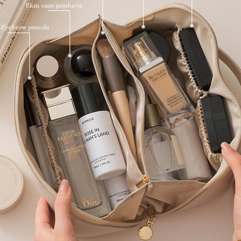 Cosmetic Makeup Bag Leather Toiletry Bag Vegan Bag for - Etsy | Etsy (US)
