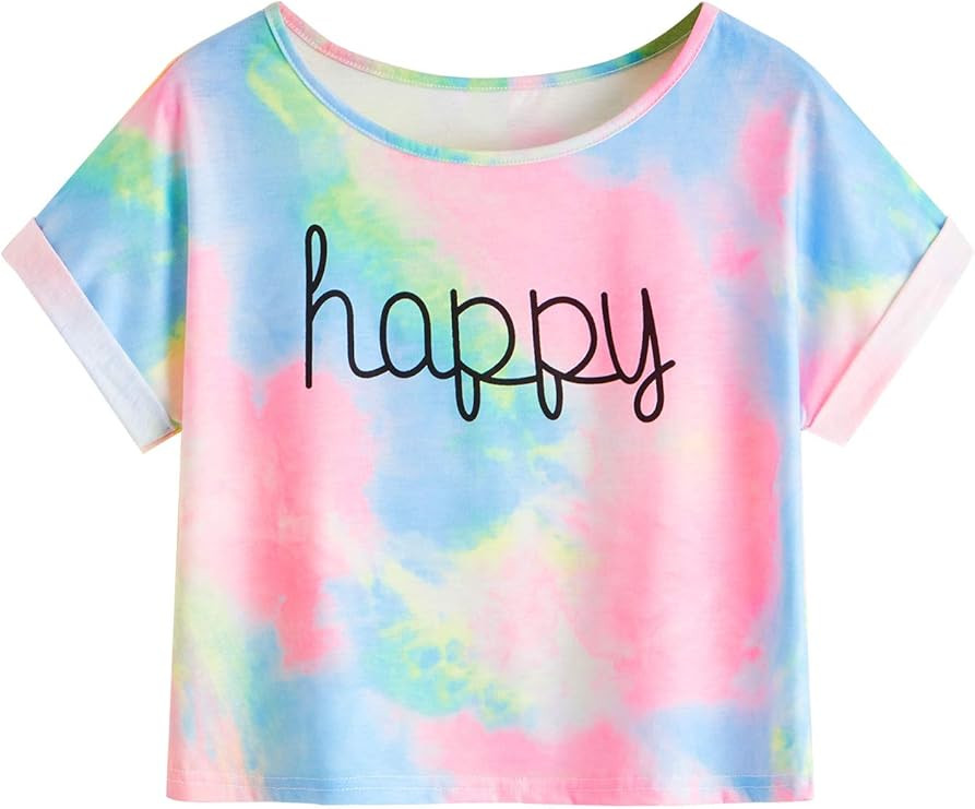 SweatyRocks Women's Short Sleeve Tie Dye Letter Print Crop Top T Shirt | Amazon (US)