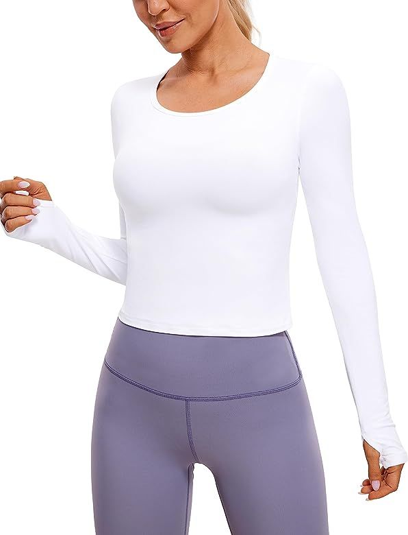 CRZ YOGA Long Sleeve Crop Tops for Women Workout Cropped Top Yoga Slim Fit Athletic Gym Shirts with  | Amazon (US)