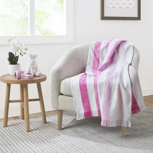 Gap Home Kids Ombre Stripe Organic Cotton Throw with Fringe, Pink, 50 x60 - Walmart.com | Walmart (US)