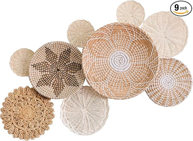 Wall Basket Decor - Set 9 of Woven Wall Basket, Handmade Wall Baskets for Living Room Decor - Uni... | Amazon (US)