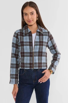 Blue Plaid Zip Up Jacket | Avara