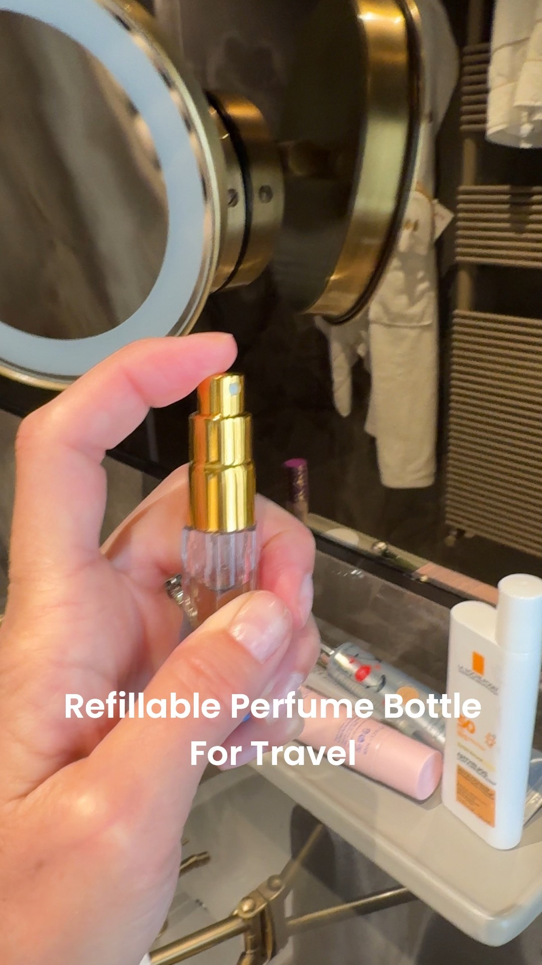 Take your favorite perfume with you when you travel and leave the big bottle at home. Use a refillable travel size bottle. It works great! 

#LTKOver40 #LTKTravel #LTKBeauty