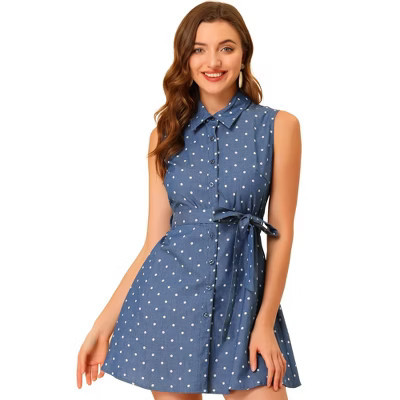 INSPIRE CHIC Women's Point Collar Sleeveless Dress Blue Small | Target