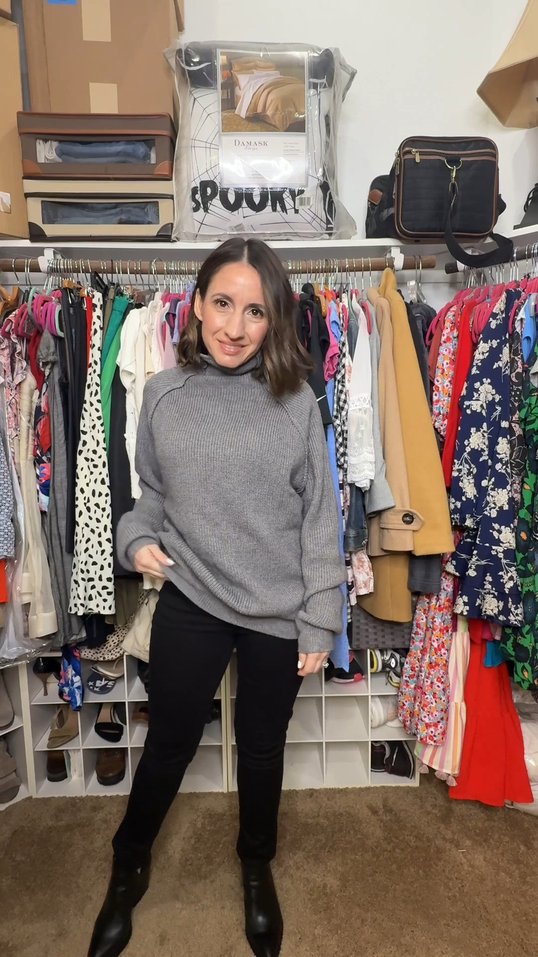 Levi’s 311 shaping denim. 
Black 311 Levi’s. They run tts. Love them. They do have to be hemmed, or you ca cut them to have a raw hem. 
Grey sweater with heart elbow patches is one of my absolute favorites. 
Petite outfit 

#LTKPetite #LTKOver40 #LTKValentine