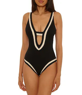 Becca By Rebecca Virtue Coast Line Colorblock Scoop Back Plunge One Piece Swimsuit | Dillard's