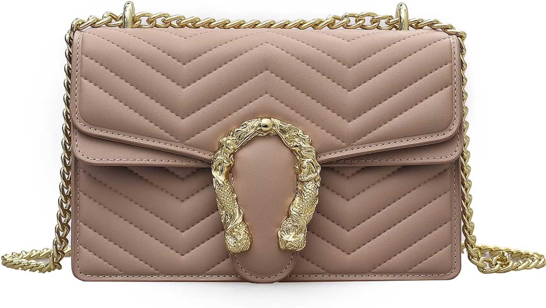 Fashion Metal Chain Small Shoulder Crossbody Bags for Women Handbag Purses Vegan Leather Clutches | Amazon (US)