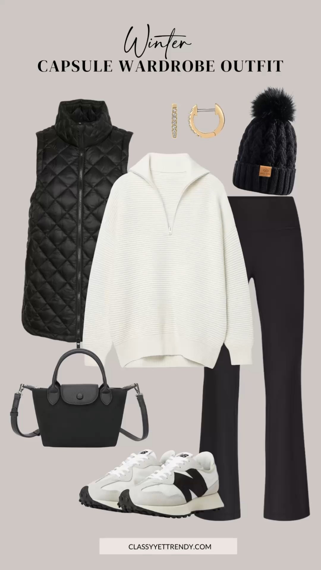 My Neutral Cozy Casual Winter 2025 Capsule Wardrobe in casual and athleisure styles ❄️ You can use this capsule wardrobe in your closet and also pack a few pieces for a travel wardrobe!

Pullover, puffer coat, flare leggings, jeans, sweater, tee, zip sweater, vest, sneakers, Sherpa boots, Chelsea boots 

#capsulewardrobe  #casualstyle #athleisure #athleisureoutfit   #amazonfashion #amazonfinds #founditonamazon