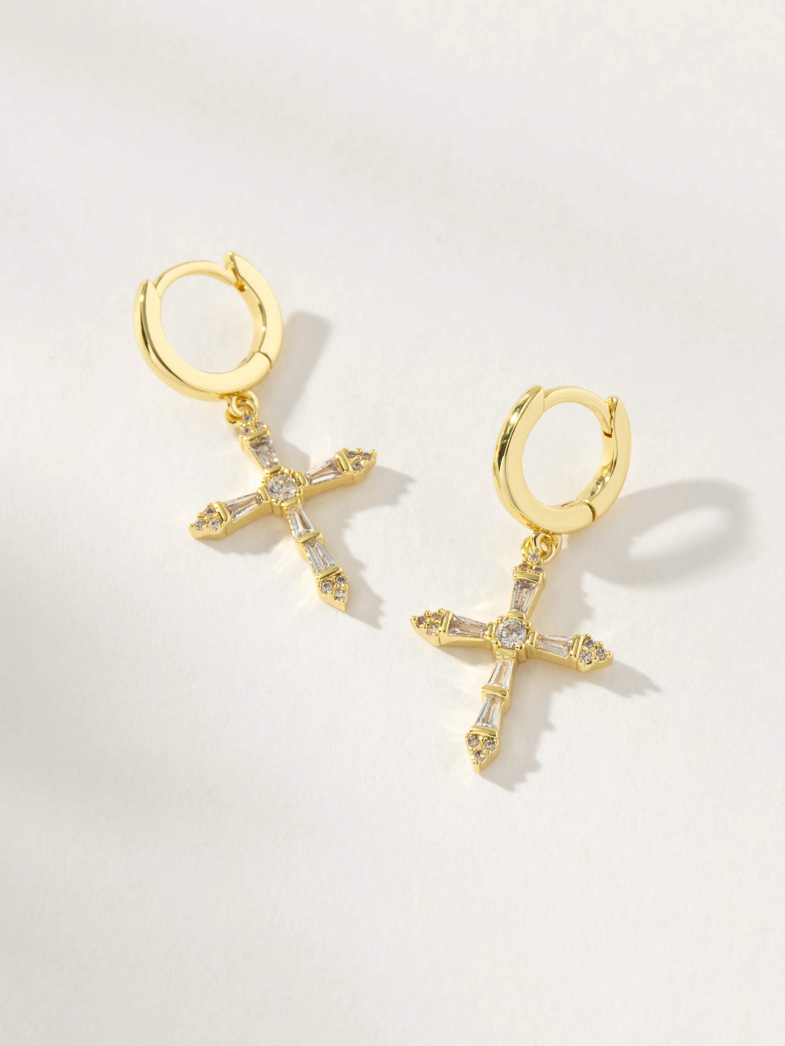 Gold Crystalized Cross Huggie Earrings | Uncommon James | Uncommon James