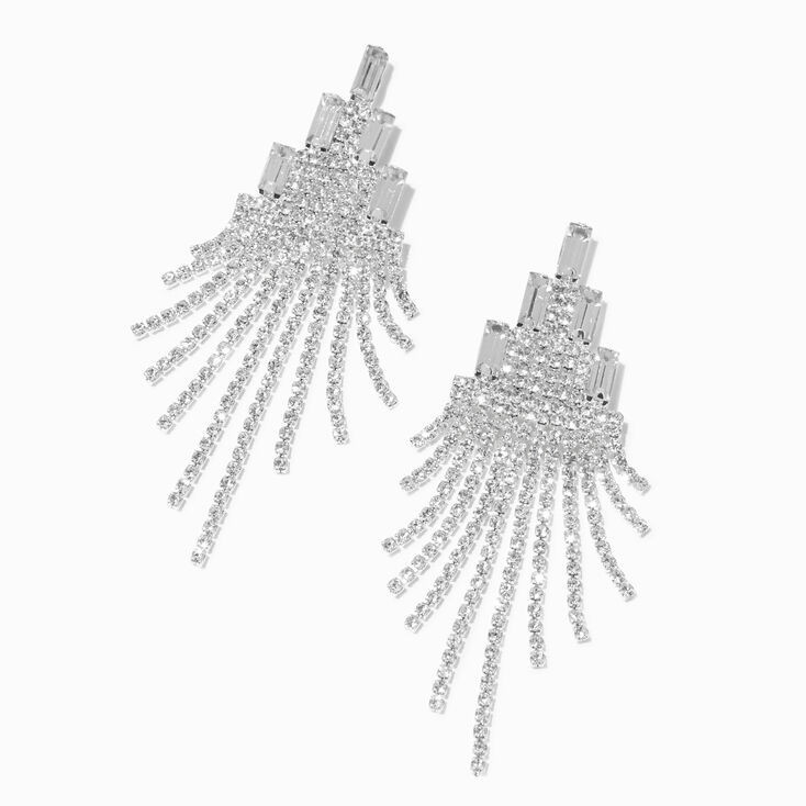 Silver Crystal Tiered Chandelier 2" Drop Earrings | Claire's (US)