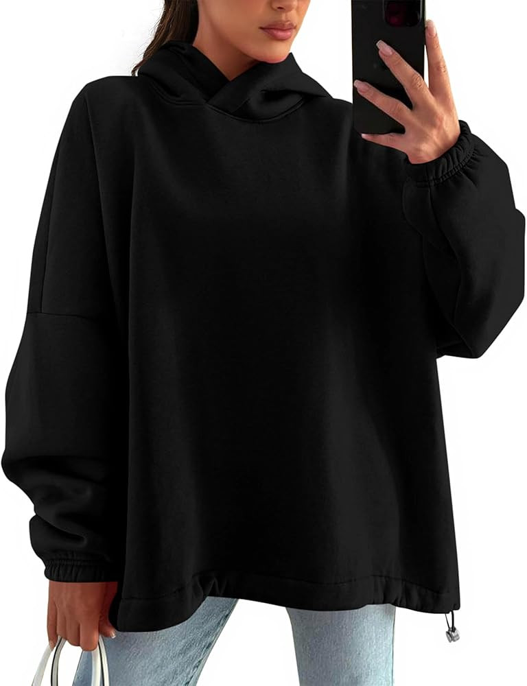 KIRUNDO Hoodies For Women 2025 Fall Fashion Hooded Oversized Sweatshirt Long Sleeve Fleece Pullov... | Amazon (US)