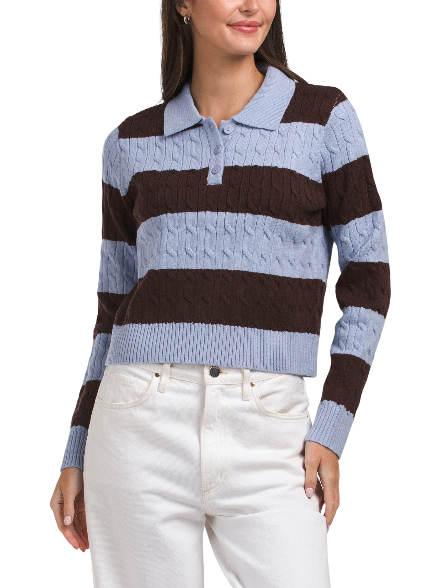 Collared Cable Knit Rugby Sweater | TJ Maxx