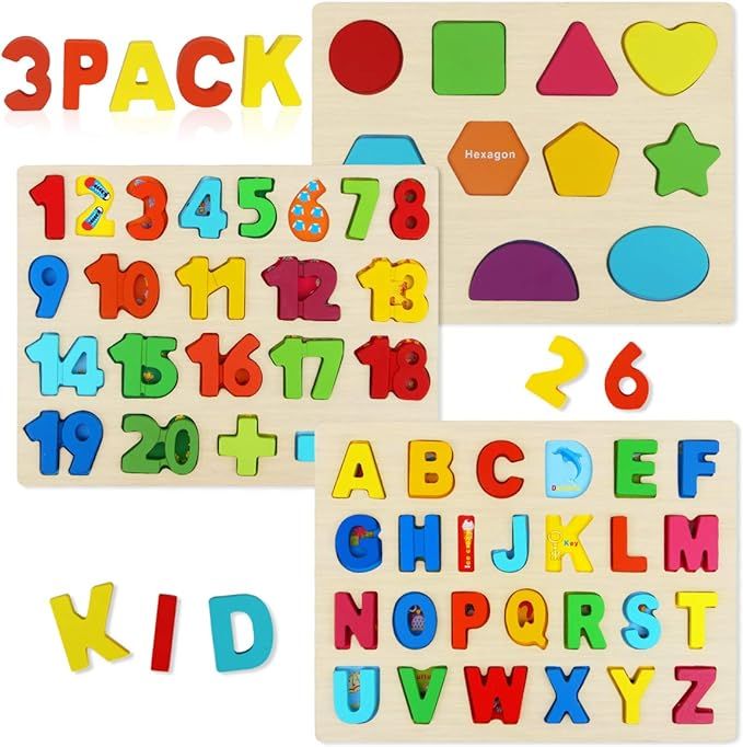 Amazon.com: Wooden Puzzle for Toddlers, Aitey Wooden Alphabet Number Shape Puzzle ABC Learning To... | Amazon (US)