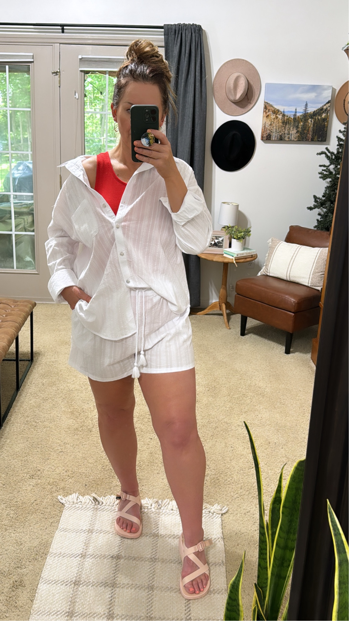 Boat Day! Swimsuit coverup. Short set. Button up coverup shirt and pull on drawstring coverup shorts with pockets and tassels. I sized up for an extra oversized look. Comes in sizes XS-3X

#LTKTravel #LTKSeasonal #LTKSwim