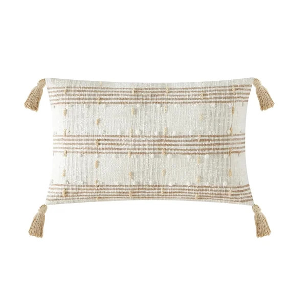 Better Homes & Gardens 100% Algodón Cuadros a Rayas Oblongo con Borlas y Relleno de Poli, Beige,... | Walmart (US)