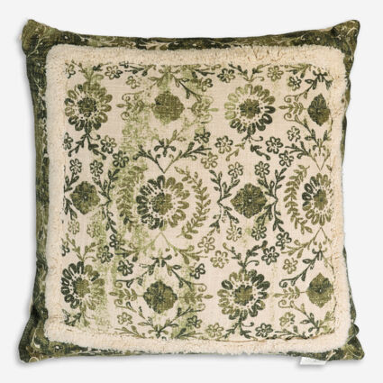 Green & Cream Tile Floral Cushion 56x56cm | TK Maxx