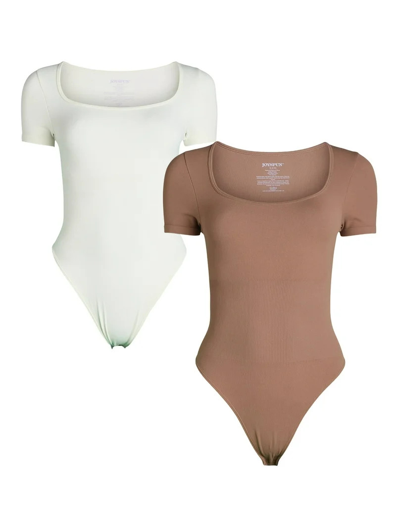 Joyspun Women's Seamless Slimming Bodysuit with Short Sleeves, 2- Pack, Sizes XS-XXXL - Walmart.c... | Walmart (US)