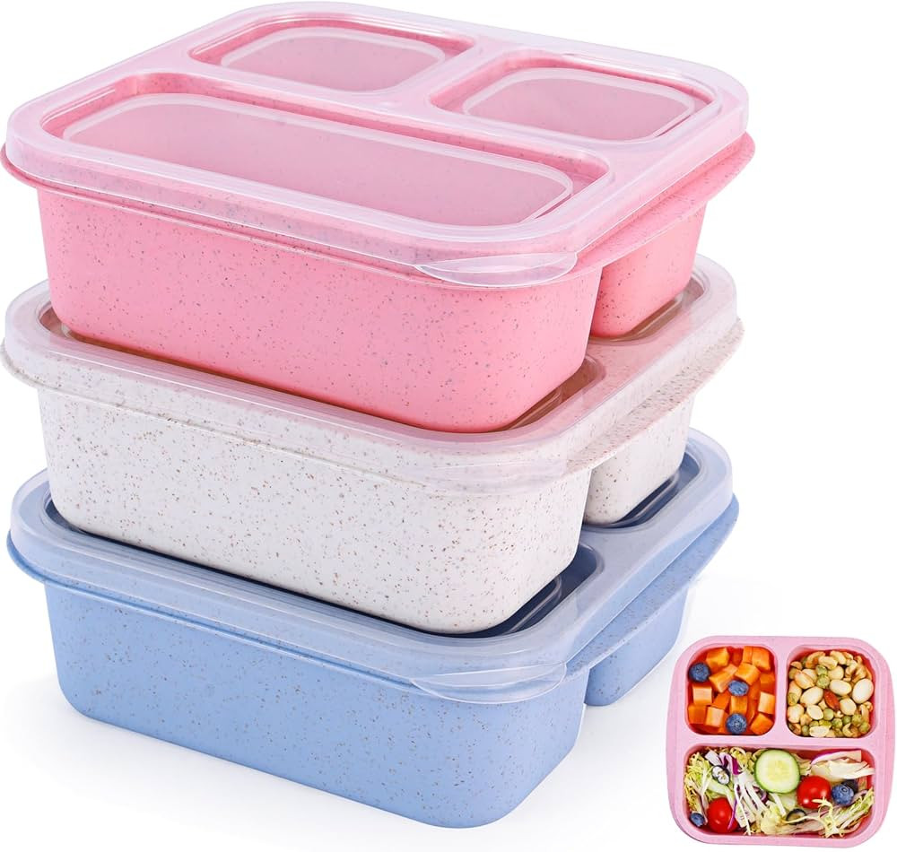 Bento Box [Portion Size], 3 Pack Snack Containers with 3 Compartments for Meal Prep & On-the-Go [... | Amazon (US)