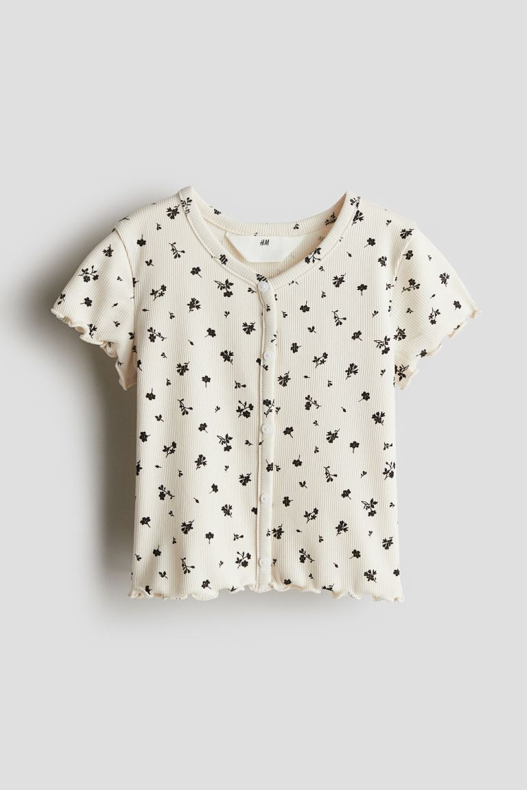 Ribbed Cotton T-shirt - Round Neck - Short sleeve - White/floral - Kids | H&M US | H&M (US + CA)