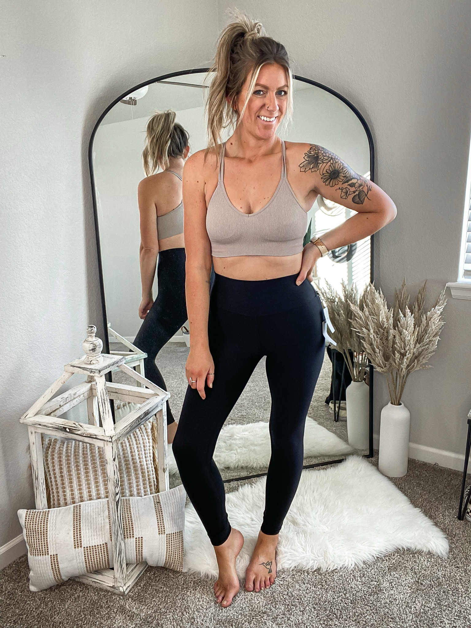 My favorite high waisted flagging, available in lengths. Wearing a medium tall (but I get a large in colored) 

#LTKMidsize #LTKFitness