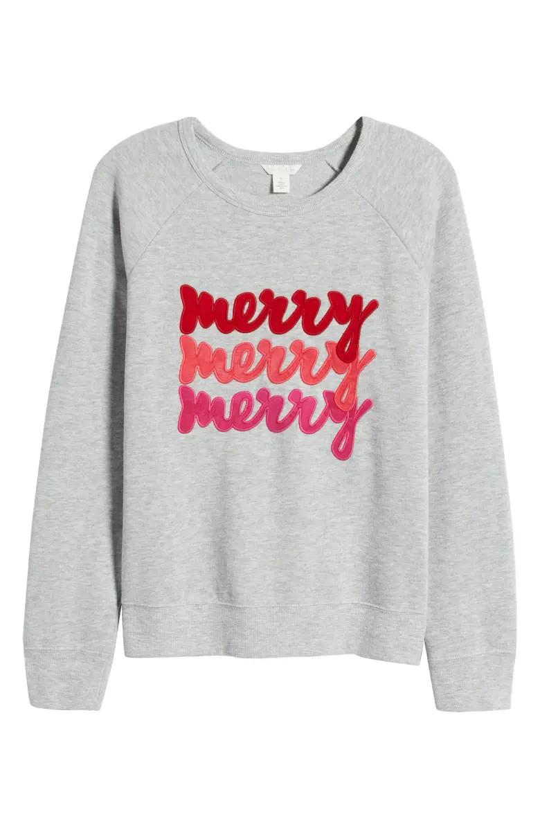 Caslon® Merry Holiday Appliqué Graphic Sweatshirt | Nordstrom | Nordstrom