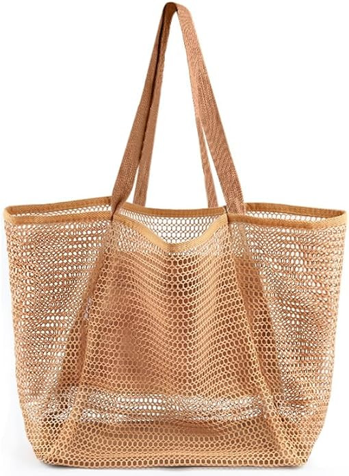Beach Bags for Women, Summer Travel Mesh Tote Bag with Large Inner Pocket, Sandproof Woven Should... | Amazon (US)