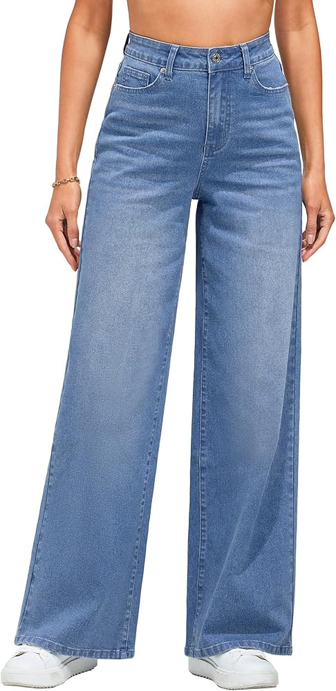 LookbookStore Wide Leg Jeans for Women High Waisted Stretchy Denim Jeans Fashion Baggy Trouser Je... | Amazon (US)