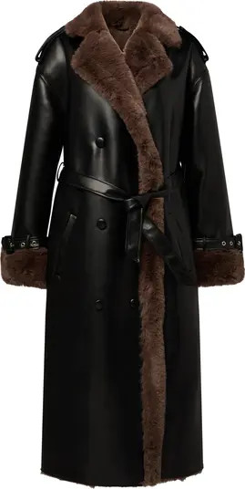 Faux Fur & Faux Leather Trench Coat | Nordstrom Rack