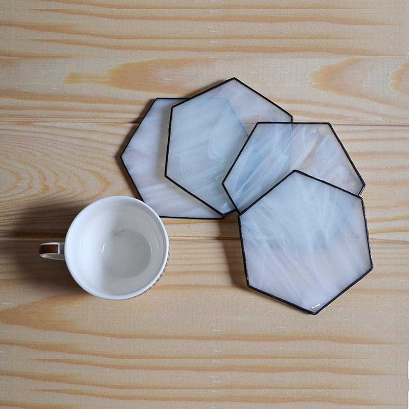 Minimalist Hexagon Coasters for Drinks Set of 4 White Clear, Modern Geometric Stained Glass Decor... | Amazon (US)