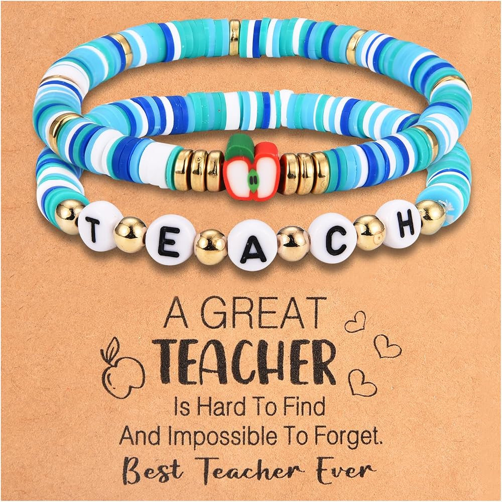 Teacher Appreciation Gifts for Women Bracelets, Teacher Graduation Thank You Gifts from Students, 2 Pcs Teacher Bead Bracelets for Birhday Christmas 2024 Retirement End of Year Teacher Gifts | Amazon (US)