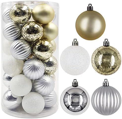 30 ct 60mm White Gold Silver Christmas Ball Ornaments Décor Shatterproof Hanging Christmas Tree ... | Amazon (US)