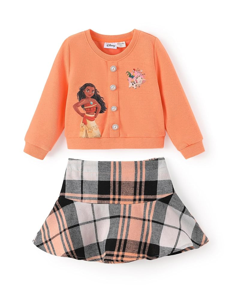 Disney Frozen Elsa Stitch Princess Moana Minnie Toddler Girl 2 Piece Outfit Kid Pearl Button Knit... | Amazon (US)